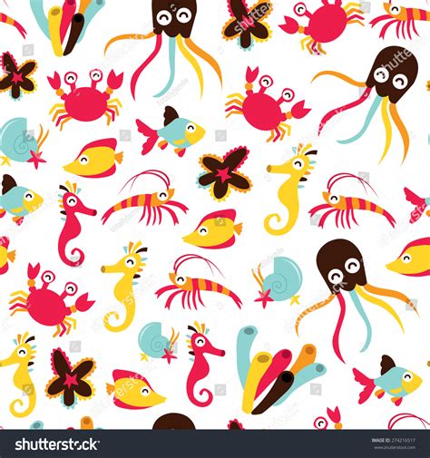 Vector Illustration Cute Colorful Sea Creatures Stock Vector (Royalty ...