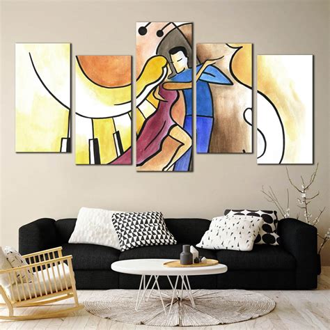 Dancing Couple Canvas Wall Art, Couple Dancing Yellow 5 Piece Canvas P – Dwallart