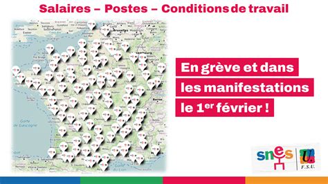 Carte des manifestations du 1er février 2024 SNES FSU