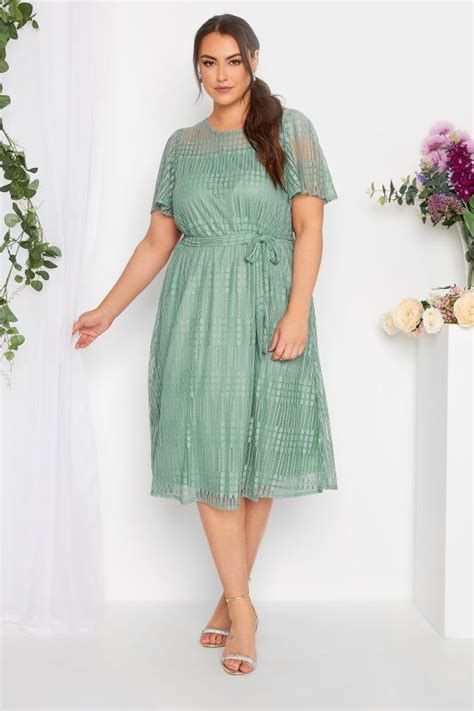 Yours London Plus Size Curve Sage Green Lace Skater Dress Yours Clothing