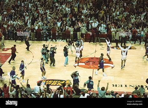 Michael Jordan And The Chicago Bulls Celebrate After Defeating The Utah