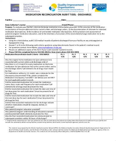 Free Sample Medication Reconciliation Forms In Ms Word Pdf