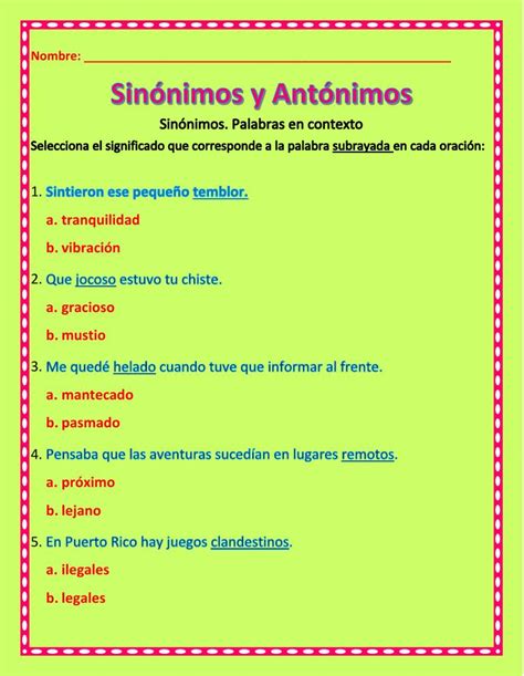 Sinónimos Y Antónimos Interactive Activity For Elemental Live Worksheets