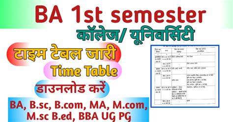 Ba 1st Semester Time Table 2024 {out} चेक करे Ba Semester Exam Date