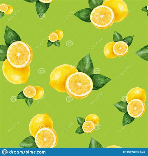 Watercolor Hand Drawn Lemon Fruit Seamless Pattern Stock Illustration