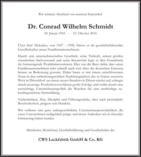 Traueranzeigen Von Dr Conrad Wilhelm Schmidt Aachen Gedenkt