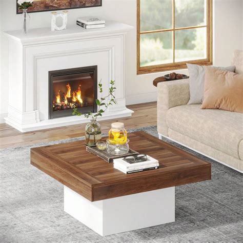 Tribesigns Farmhouse Coffee Table Square Led Coffee Table Engineered