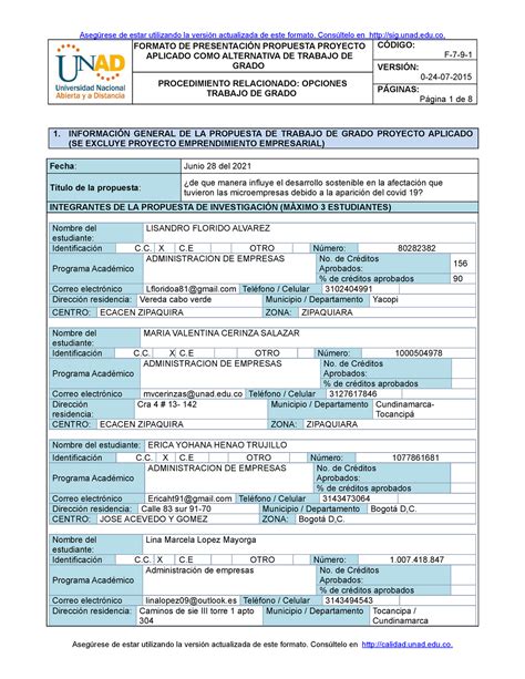 proyecto aplicado FORMATO DE PRESENTACIÓN PROPUESTA PROYECTO APLICADO