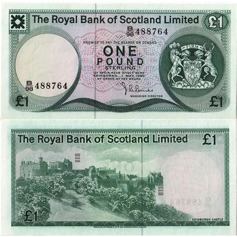 1980 Billete Escocia 1 Pound Edinburgh Castle P336a SC Mynumi