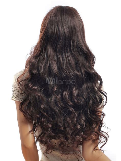 Chestnut Brown Crimped Curls Kanekalon Retro Long Wig For Woman