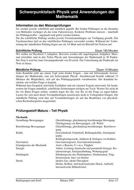 Schwerpunktsfach Physik Und Anwendungen Der Mathematik