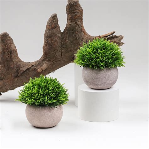 Mini Plastic Artificial Plants Grass in Pot/Small Artificial Faux ...