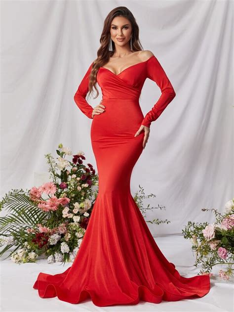 Off Shoulder Mermaid Hem Prom Dress Shein Usa