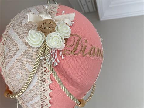 Personalized Big Hot Air Balloon Name Embroidery Nursery Balloon Pastel Color Baby Shower