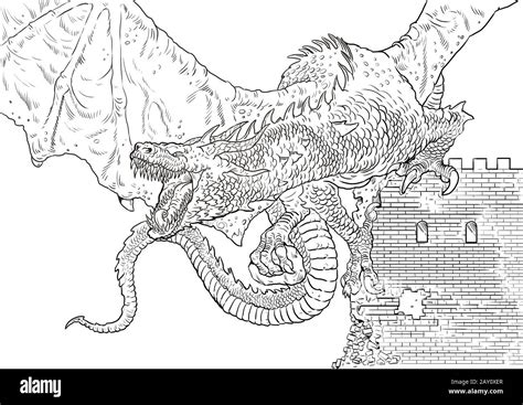 Dragon coloring page. Outline illustration. Dragon drawing coloring ...