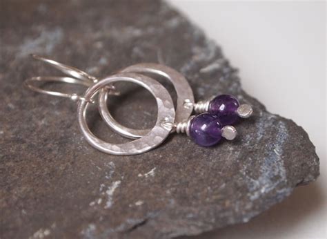 Amethyst Earrings Silver Hoop Earrings Handmade Artisan Etsy