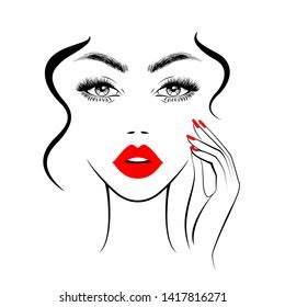 Beautiful Woman Face Red Lips Lush Stock Vector Royalty Free