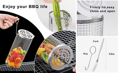 Amazon Rolling Grilling Basket With Firmly Lid Closure 304