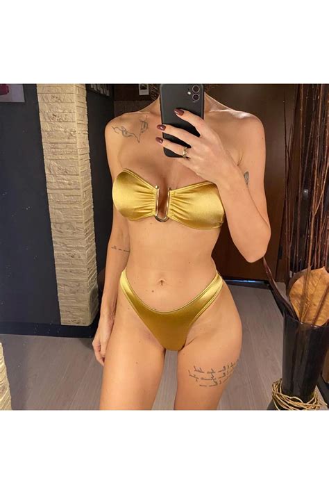 DESİGNEDBYD Kadın Aksesuarlı Straplez Bikini Takımı 2 Parça Bikini Set Beach Fiyatı Yorumları