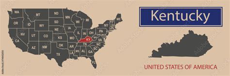 Vector map borders of the USA Kentucky state. State of Kentucky on the map of the United States ...