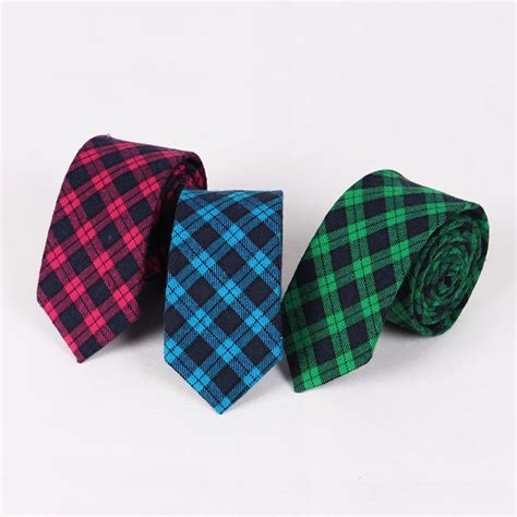 Tieset Casual Cotton Ties For Men 6 5cm Slim Skinny Narrow Plaid