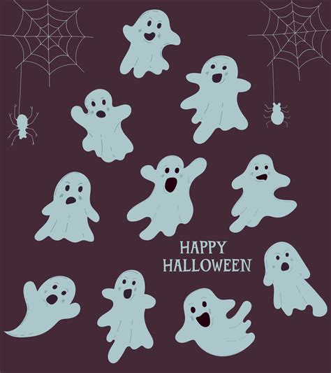 Set of elements for Halloween holiday with cute ghosts. 11134050 Vector ...