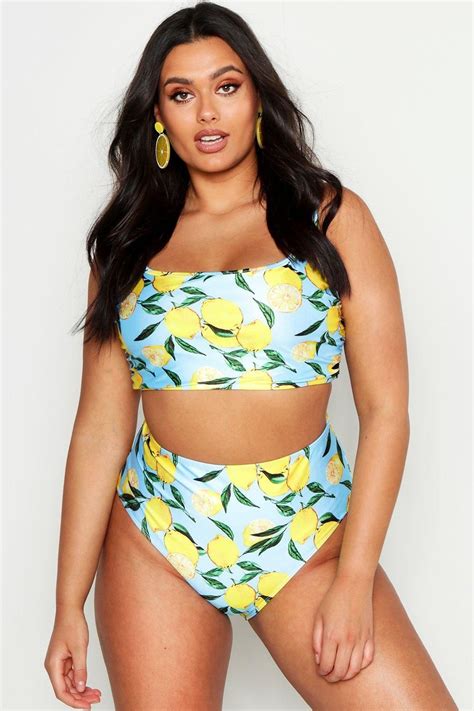 Plus Lemon Print High Waist Bikini High Waisted Bikini Bikinis