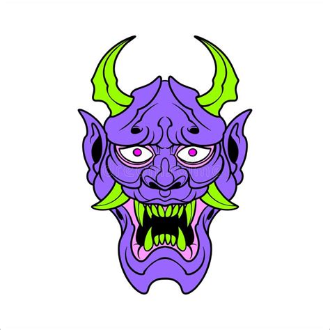 Purple Oni Mask With Green Horn Stock Vector Illustration Of Drawing