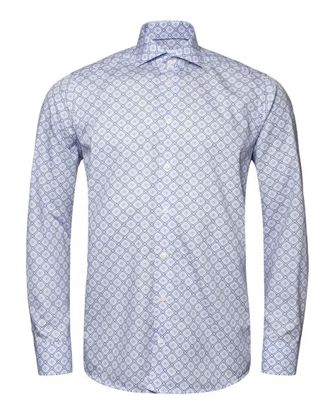 Eton Mens Powder Blue Medallion Print Shirt