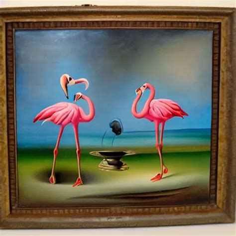 Pair Of Dancing Flamingos With A Flying Egg Oil Stable Diffusion