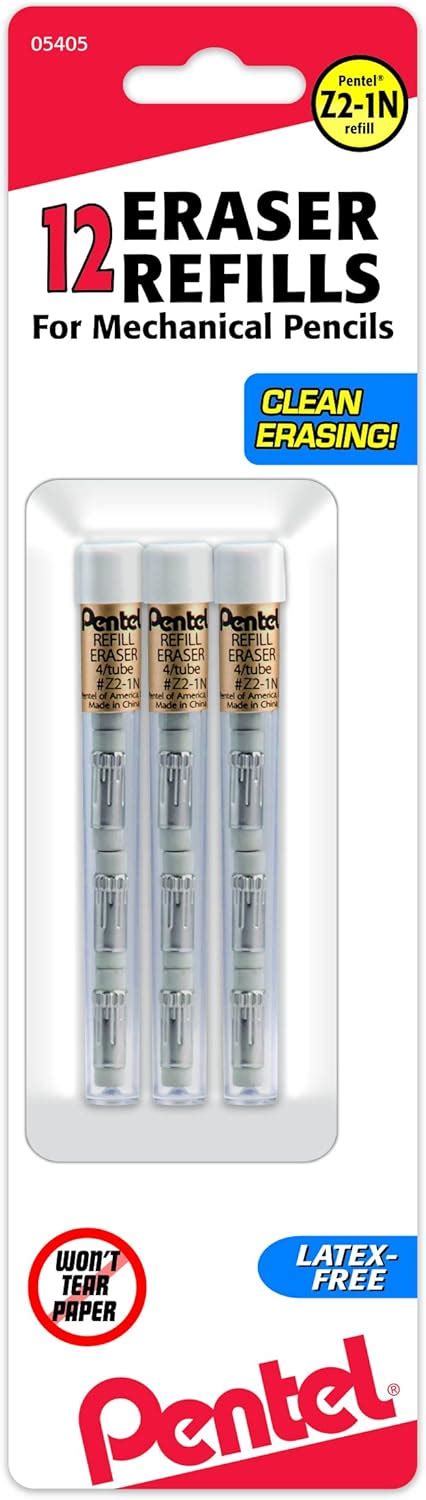 Pentel Refill Eraser For Mechanical Pencils 3 Tubes Per Pack 4