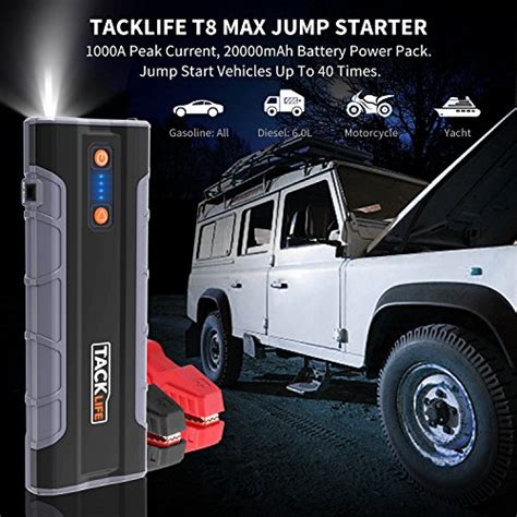 Tacklife T8 Max 12v 1000a Peak 20000mah Car Jump Starter All Gas Up To 6 0l Diesel Engine