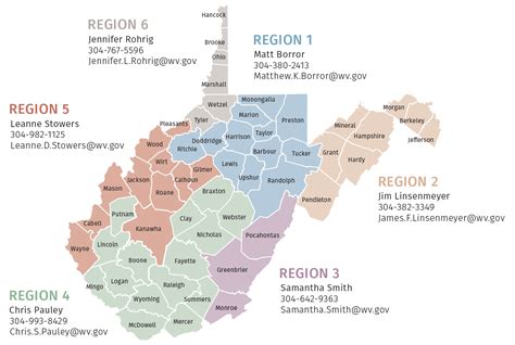 WV Economic Development Regional Representative Map West Virginia