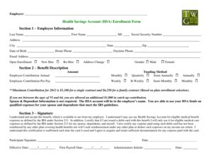 Fillable Online Houghton Health Savings Account HSA Enrollment Form