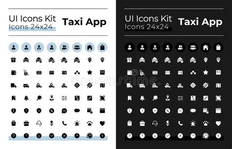 Taxi Service Glyph Ui Icons Set For Dark Light Mode Stock Vector