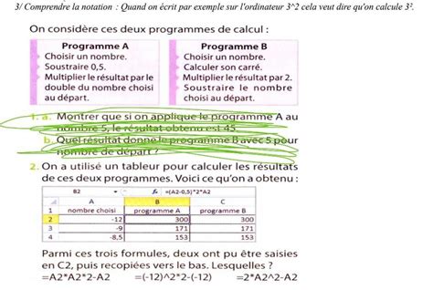 On a utilisé un tableur pour calculer les resultats de ces deux