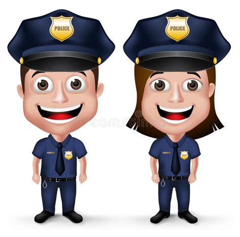 3d Realistic Friendly Police Characters Policeman And Policewoman Stock