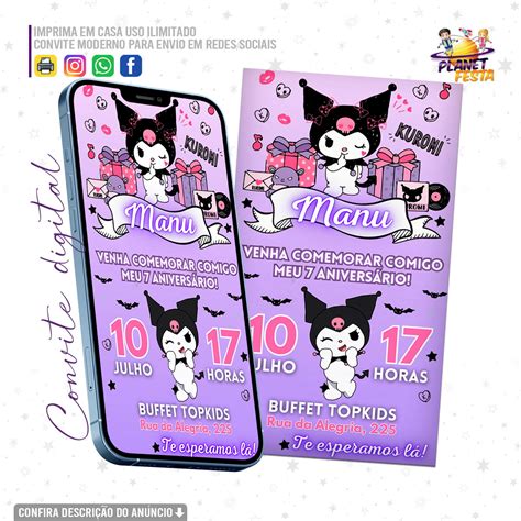 Convite Digital Personalizado Kuromi Elo Produtos Especiais