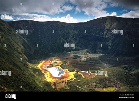 Aerial View To Caldeira Do Faial Faial Island Azores Portugal Stock