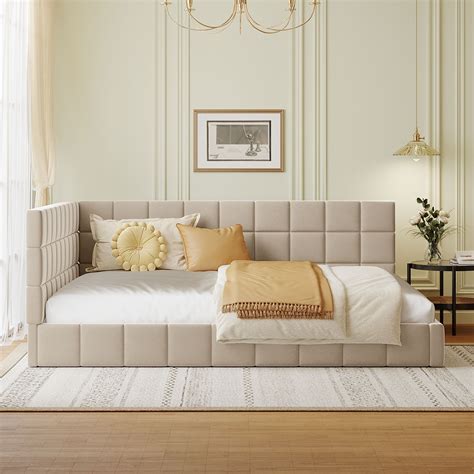 Full Size Upholstered Daybed/Sofa Bed Frame-Beige, Velvet 15AAA ...