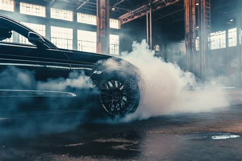 Dramatic Car Burnout in Industrial Setting Stock Image - Image of ...