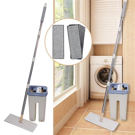 360 Flat Squeeze Microfiber Mop Bucket Set Tiles Cleaning Floor