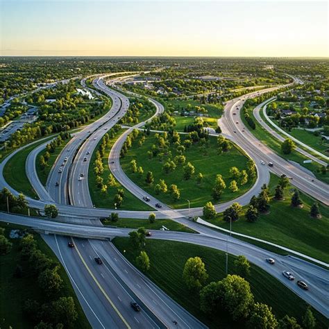 An Aerial View Of A Highway With Green Infrastructure And Sustainable