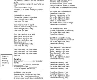Song Worksheet: Born This Way by Lady Gaga