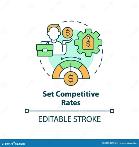 Thin Line Simple Colorful Set Competitive Rates Icon Concept Stock