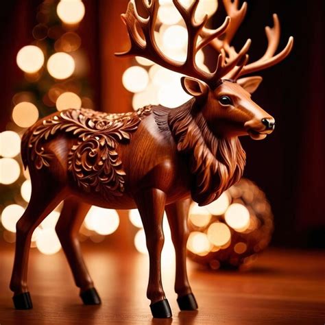 Premium Photo Traditional Wooden Carved Reindeer Festive Christmas