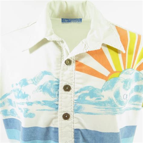 Vintage S Ocean Pacific Surf Skate Shirt Mens L Op Sunset Stripes