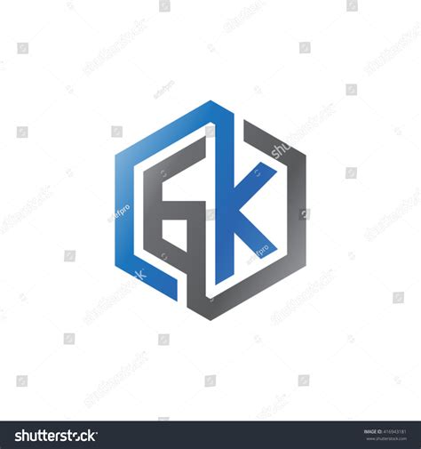 GK Initial Letters Loop Linked Hexagon Logo Royalty Free Stock Vector