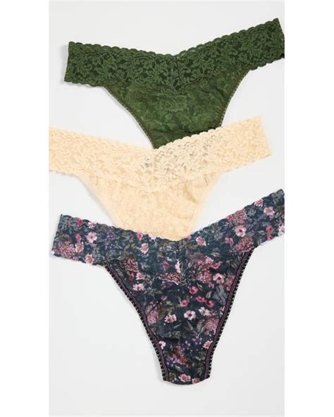 Hanky Panky Signature Lace Original Rise 3 Pack In Green Lyst