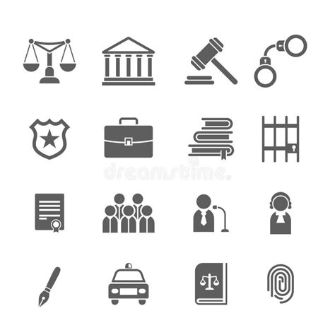 Set of Black and White Law and Justice Icons. Judge, Gavel, Lawyer, Scales Court, Jury, Sheriffs ...